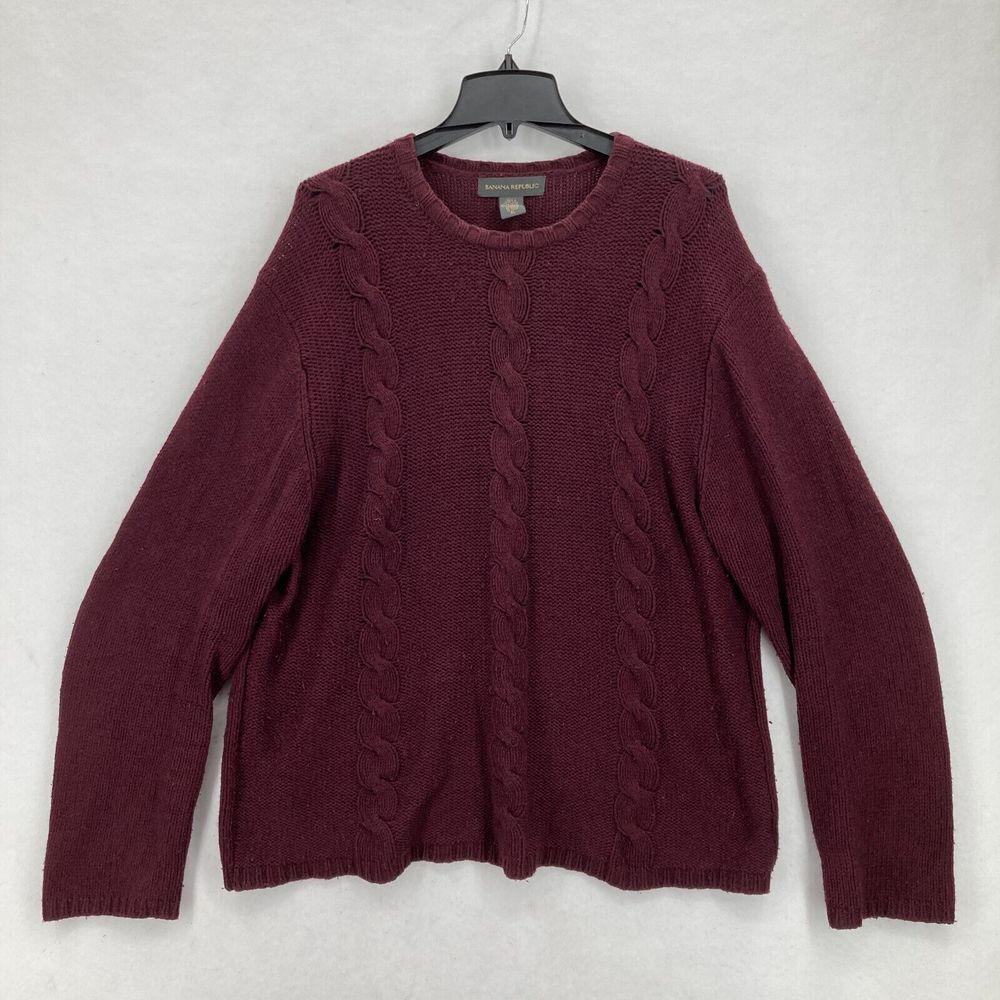 Banana Republic Women's XL Burgundy Cable Knit Sweater Wool‎ Cashmere Vintage